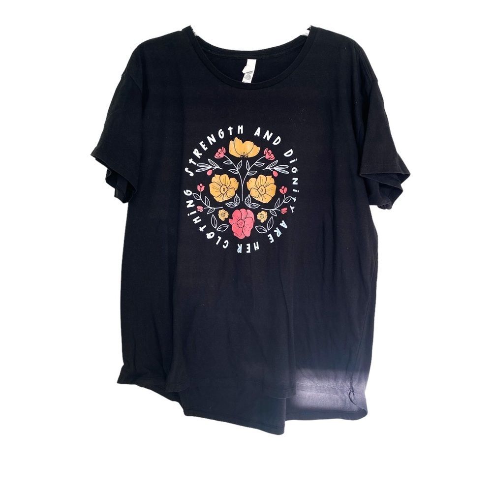 Girl Defined Strength & Dignity Graphic Tee L Black Floral Print Inspirational S